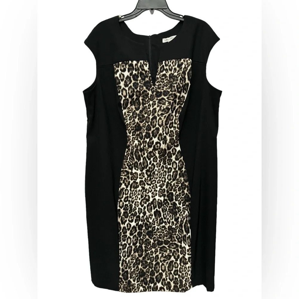 Dressbarn Animal Print Sheath Dress Size 18 Black Cheetah Print Sleeveless NWT